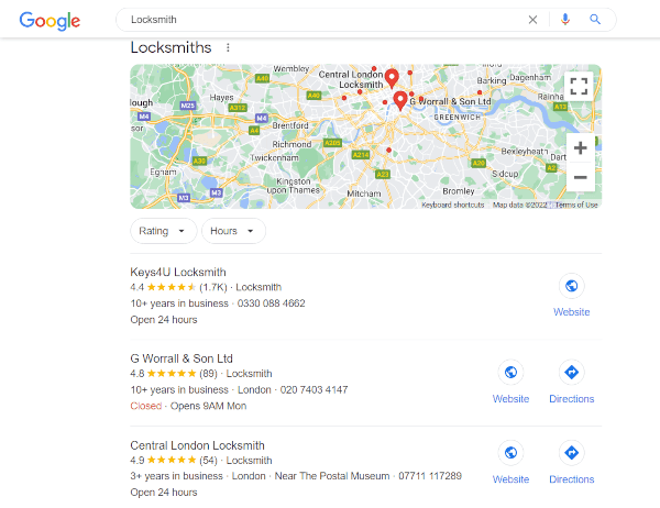 Locksmith search, google maps, Pip Lockout Locksmith