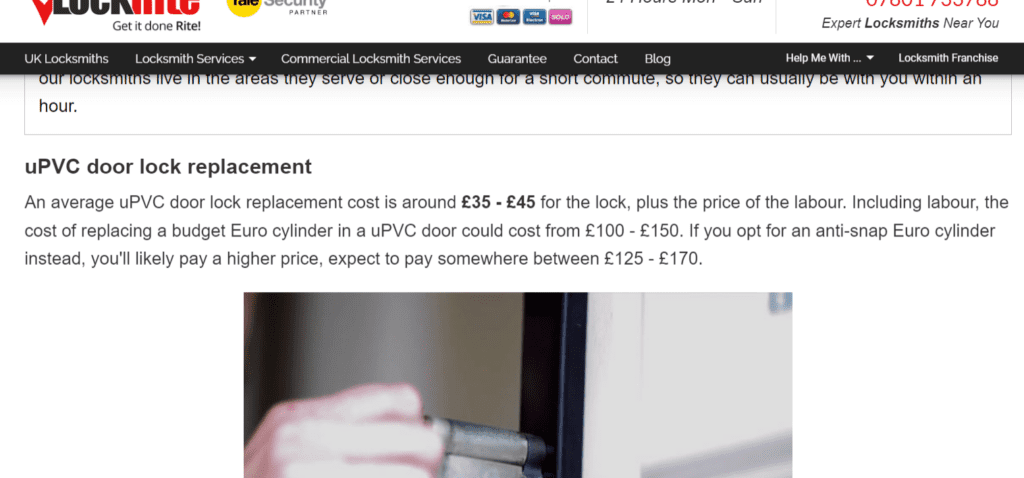 Lock ?ite price screenshot, Pip Lockout Locksmith