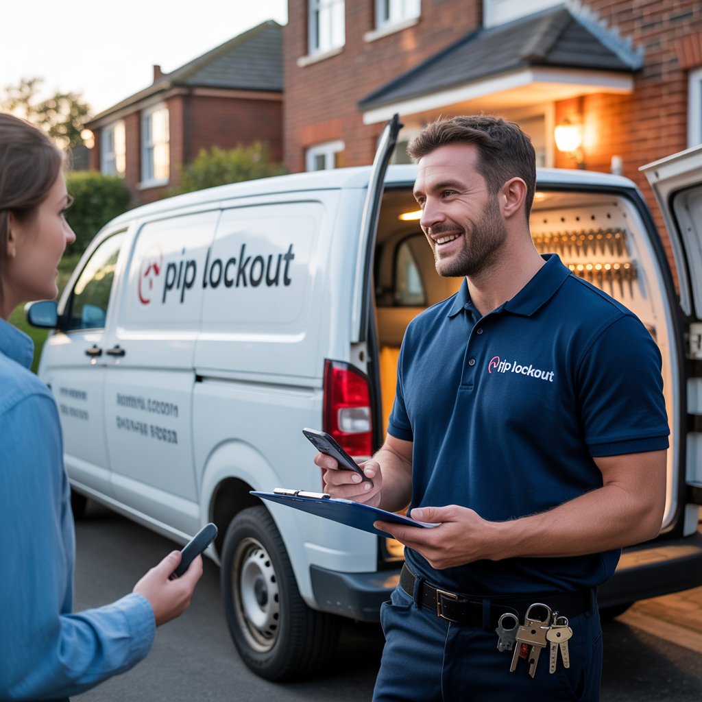 Contact Us 2 DBS-checked Andover locksmith presenting a certified anti-snap lock cylinder with an official 12-month warranty card.